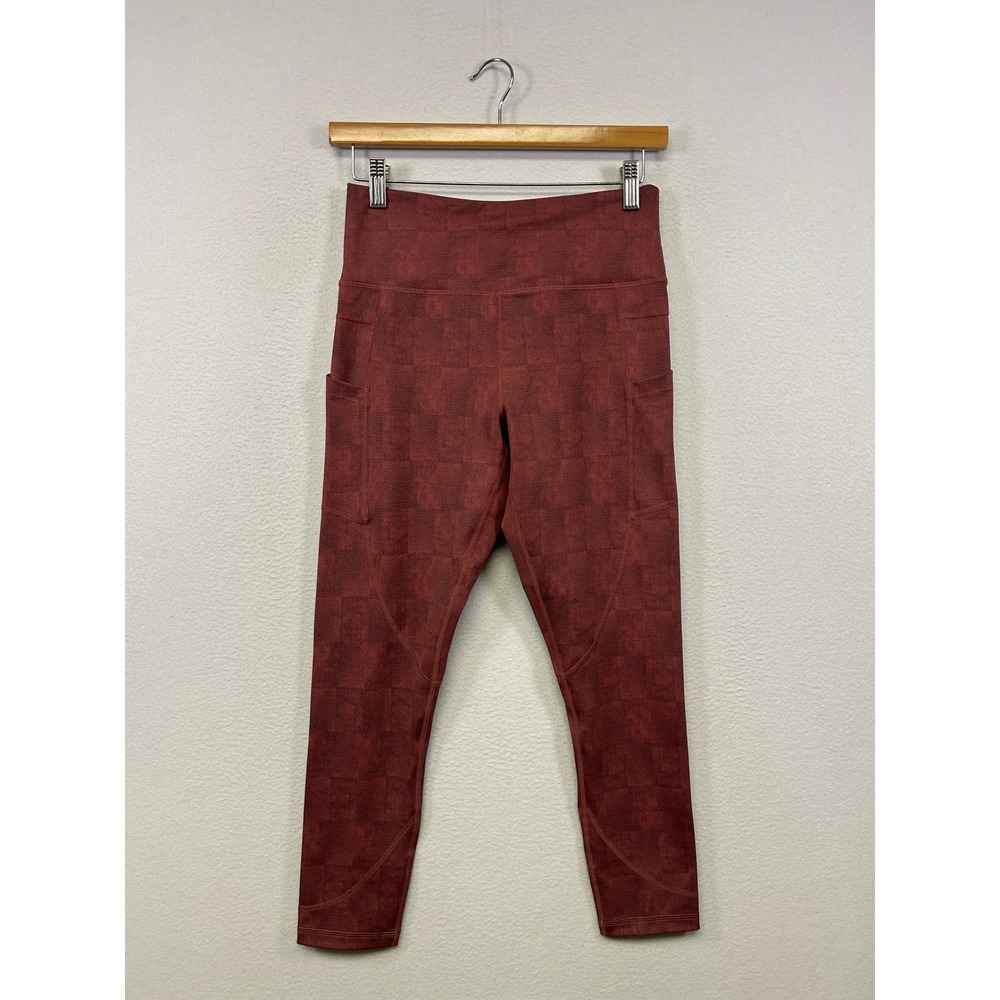Zyia Active Textured Checkerboard High Rise Womens 6-8 Burgundy‎ Pocket Leggings